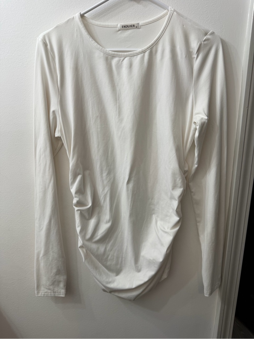 Women's Long Sleeve Maternity White Ruched Top